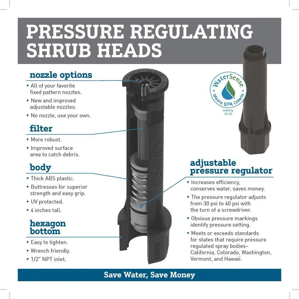 Orbit Full Pattern Plastic Pressure Regulated Pop-Up Shrub Head Sprinkler with Plastic Nozzle 2 Orbit Full Pattern Plastic Pressure Regulated Pop-Up Shrub Head Sprinkler with Plastic Nozzle - Image 2