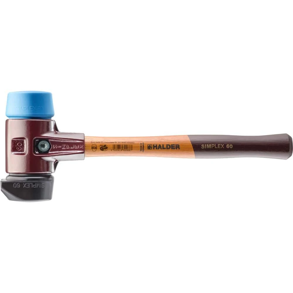 Halder 3.5 lbs. Simplex 60 Mallet with Soft Blue Rubber and STAND-UP Black Rubber Inserts 1 Halder 3.5 lbs. Simplex 60 Mallet with Soft Blue Rubber and STAND-UP Black Rubber Inserts